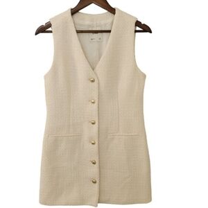 A&F Abercrombie & Fitch Cream Sleeveless Button-Front Tweed Dress Mini Midi